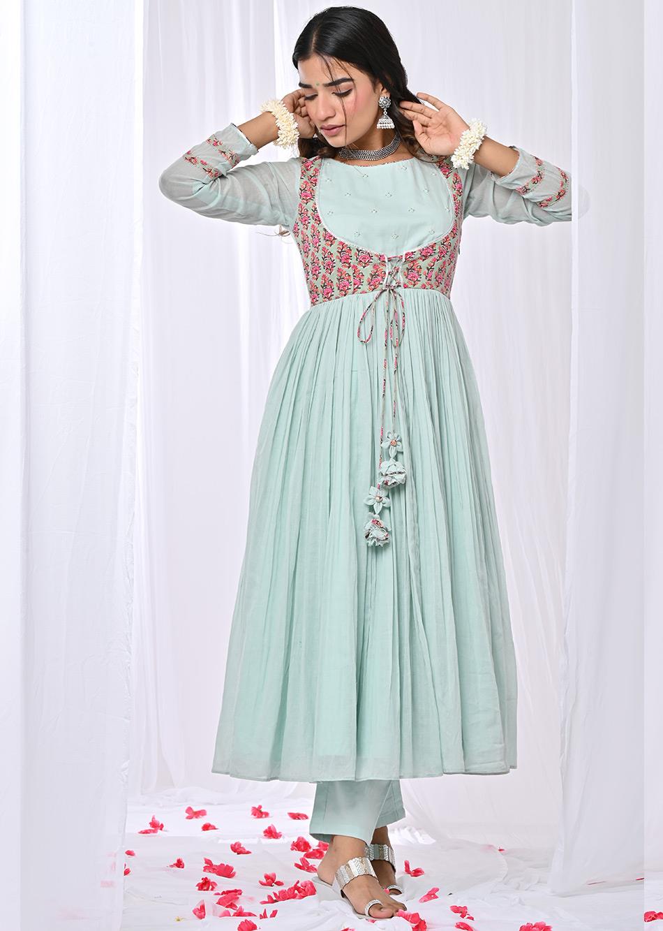 Mint Green Jacket Anarkali Suit Set