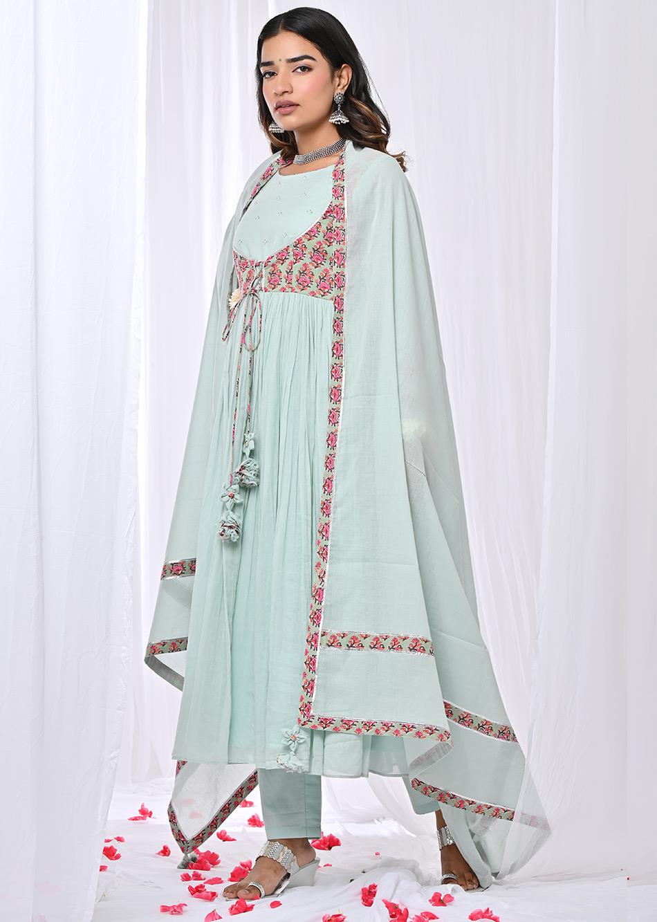 Mint Green Jacket Anarkali Suit Set