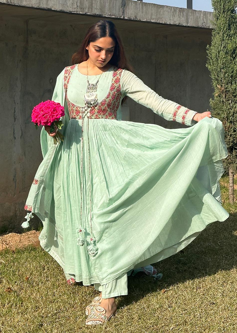 Mint Green Jacket Anarkali Suit Set