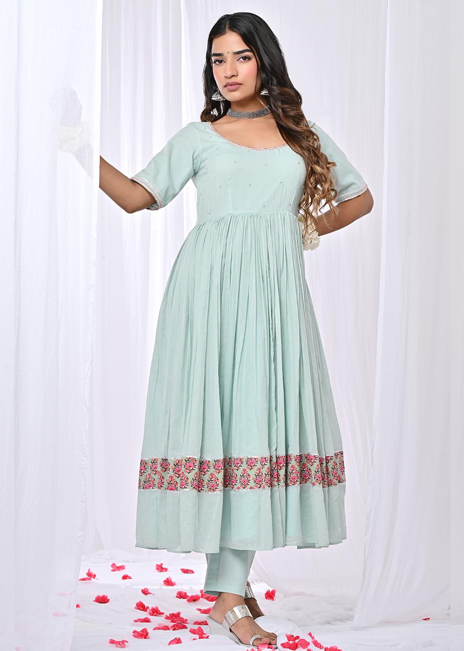 Mint Green Gather Anarkali Suit Set