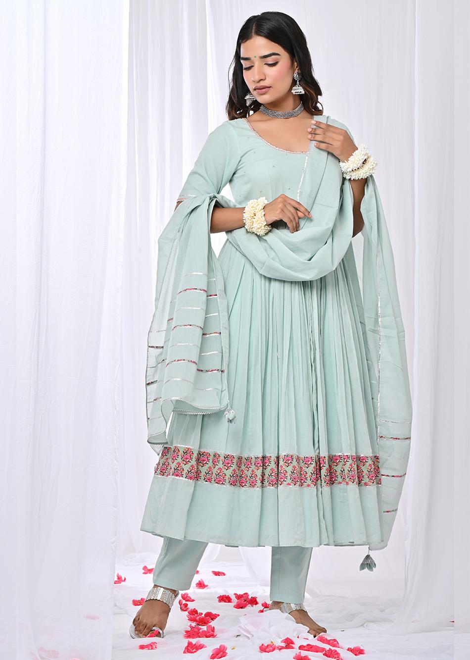 Mint Green Gather Anarkali Suit Set