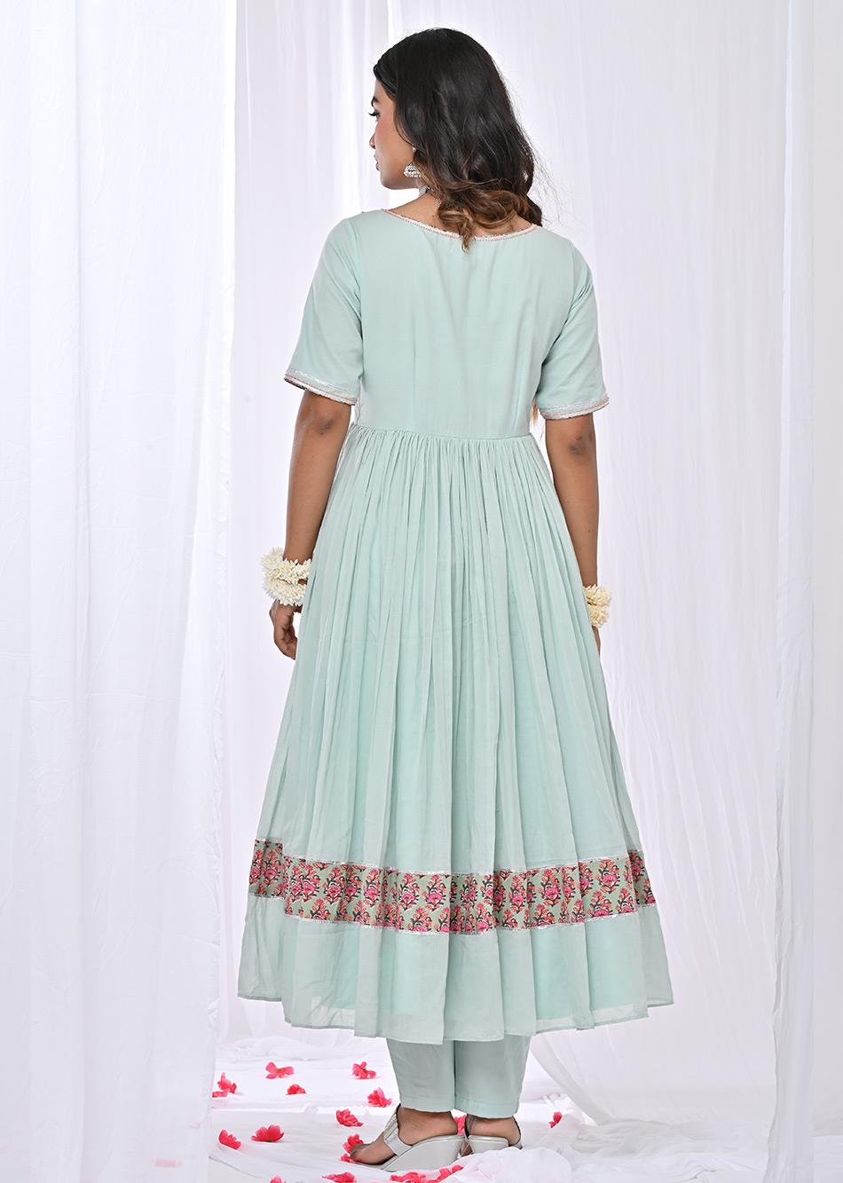 Mint Green Gather Anarkali Suit Set