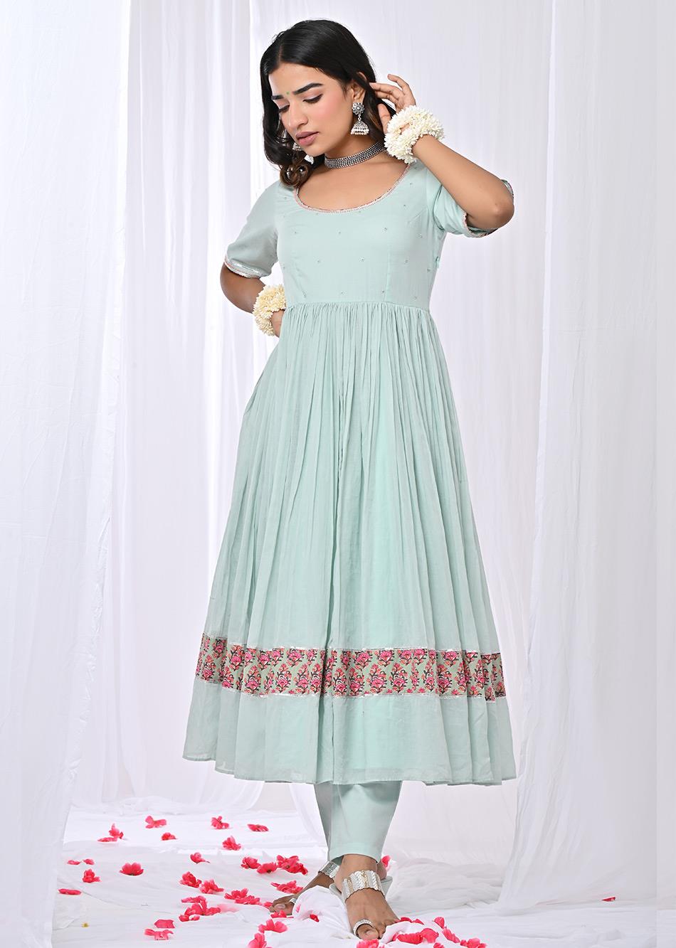 Mint Green Gather Anarkali Suit Set