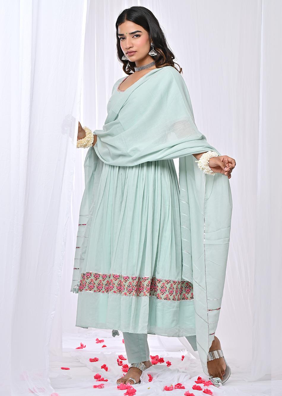 Mint Green Gather Anarkali Suit Set