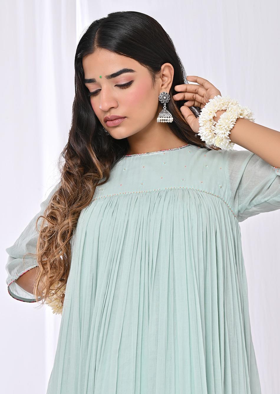 Mint Loose Fit Anarkali Suit Set