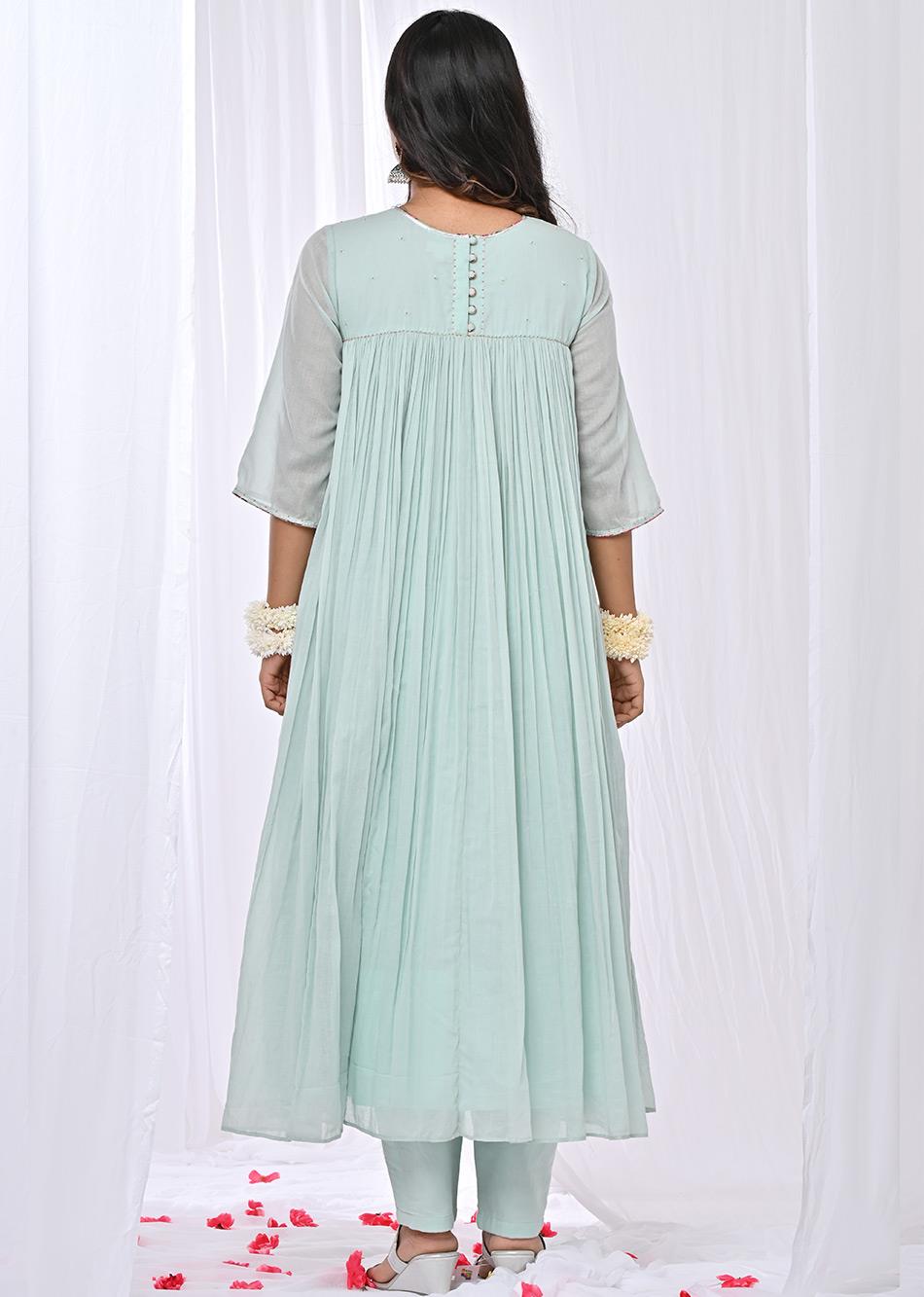 Mint Loose Fit Anarkali Suit Set