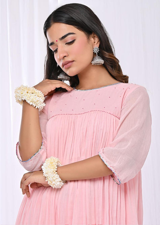 Pink Loose Fit Anarkali Suit Set