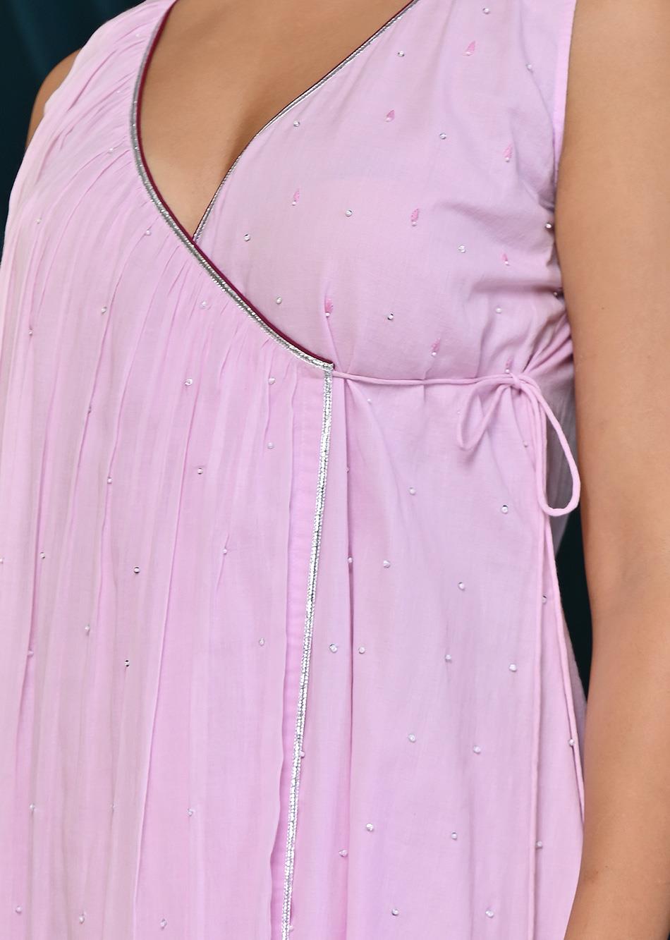 Lilac Sleeveless Angrakha Anarkali Suit Set