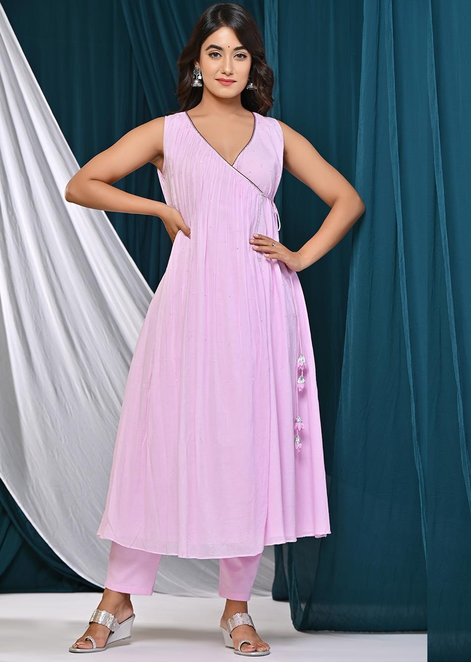 Lilac Sleeveless Angrakha Anarkali Suit Set