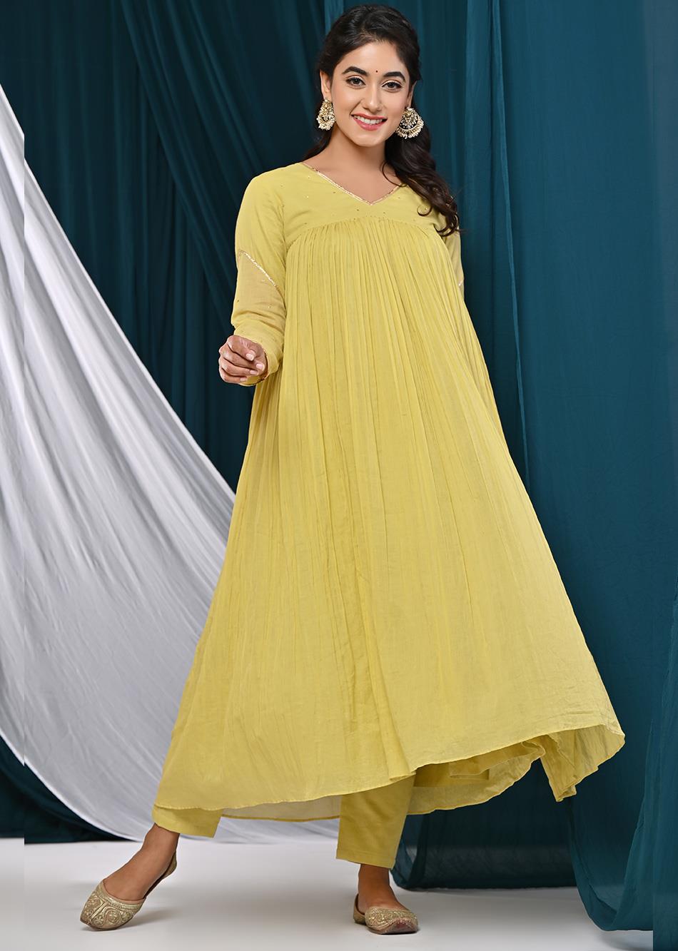 Mustard Yellow Loose Fit Anarkali Suit Set