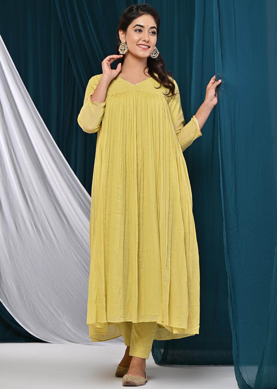 Mustard Yellow Loose Fit Anarkali Suit Set