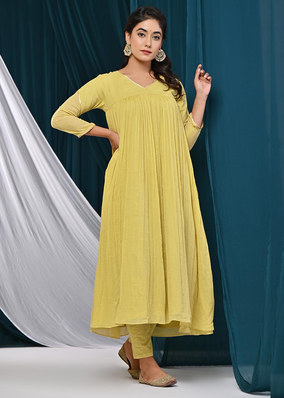 Mustard Yellow Loose Fit Anarkali Suit Set