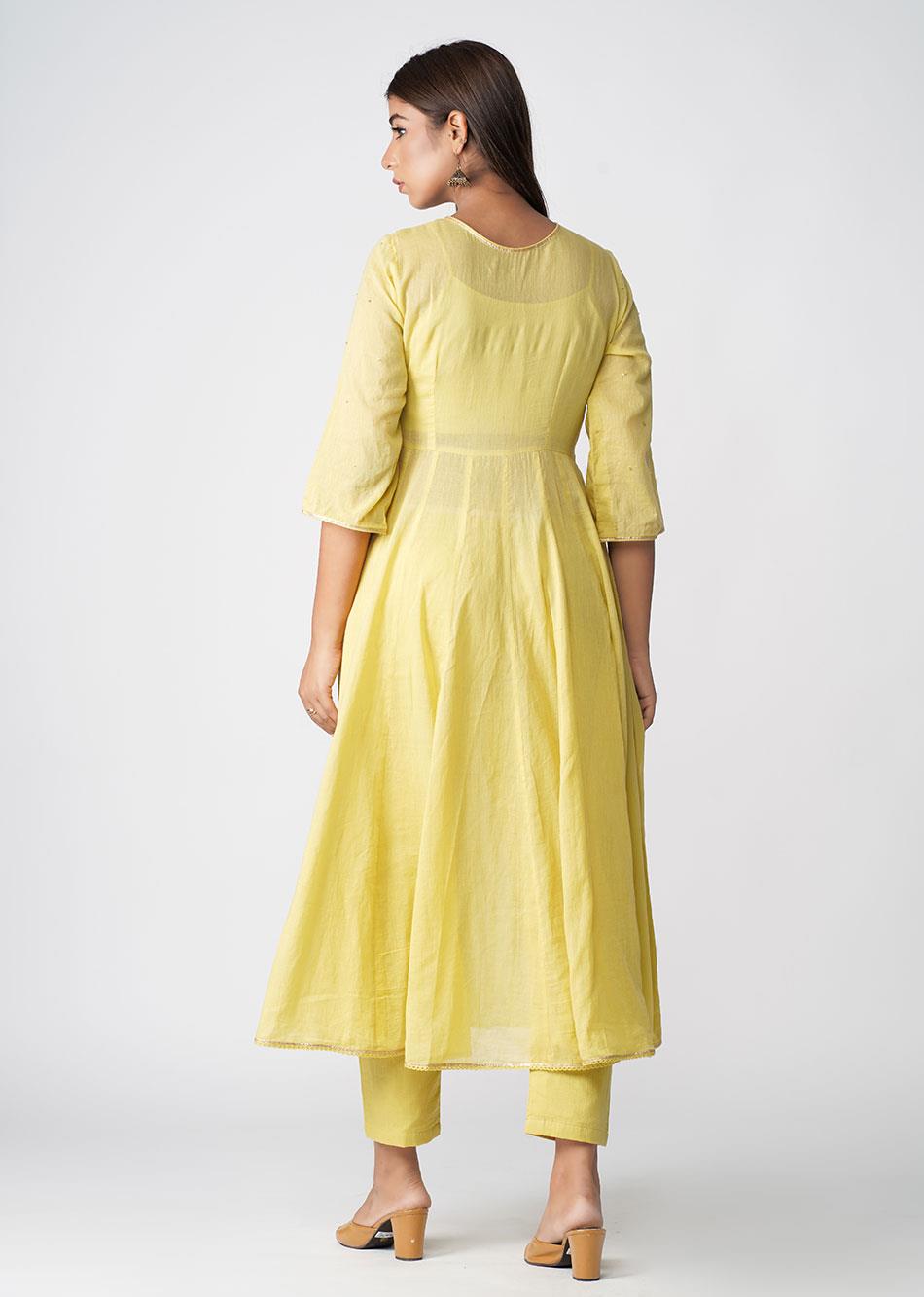 Mustard Yellow Transy Kali Anarkali Suit Set