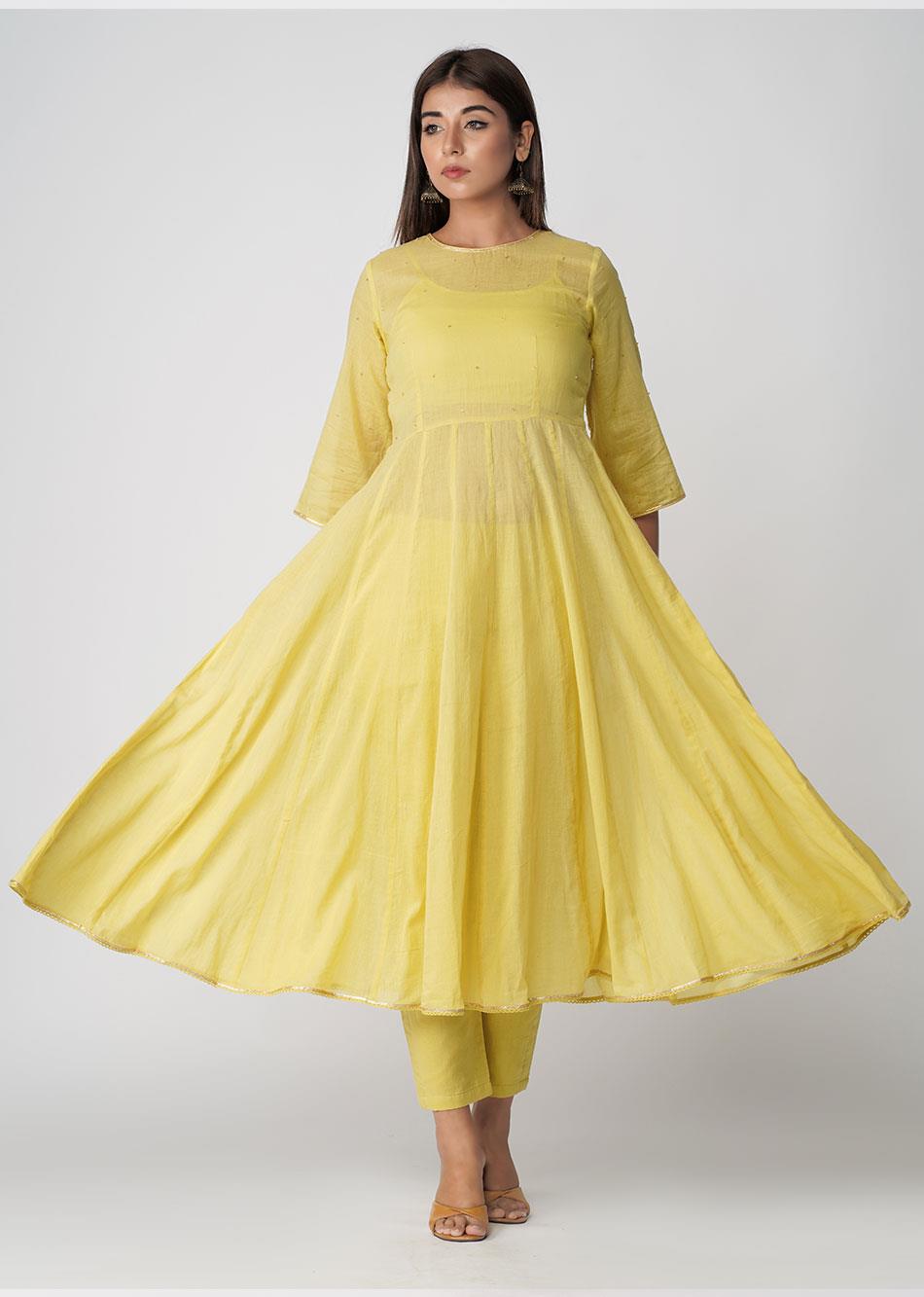 Mustard Yellow Transy Kali Anarkali Suit Set