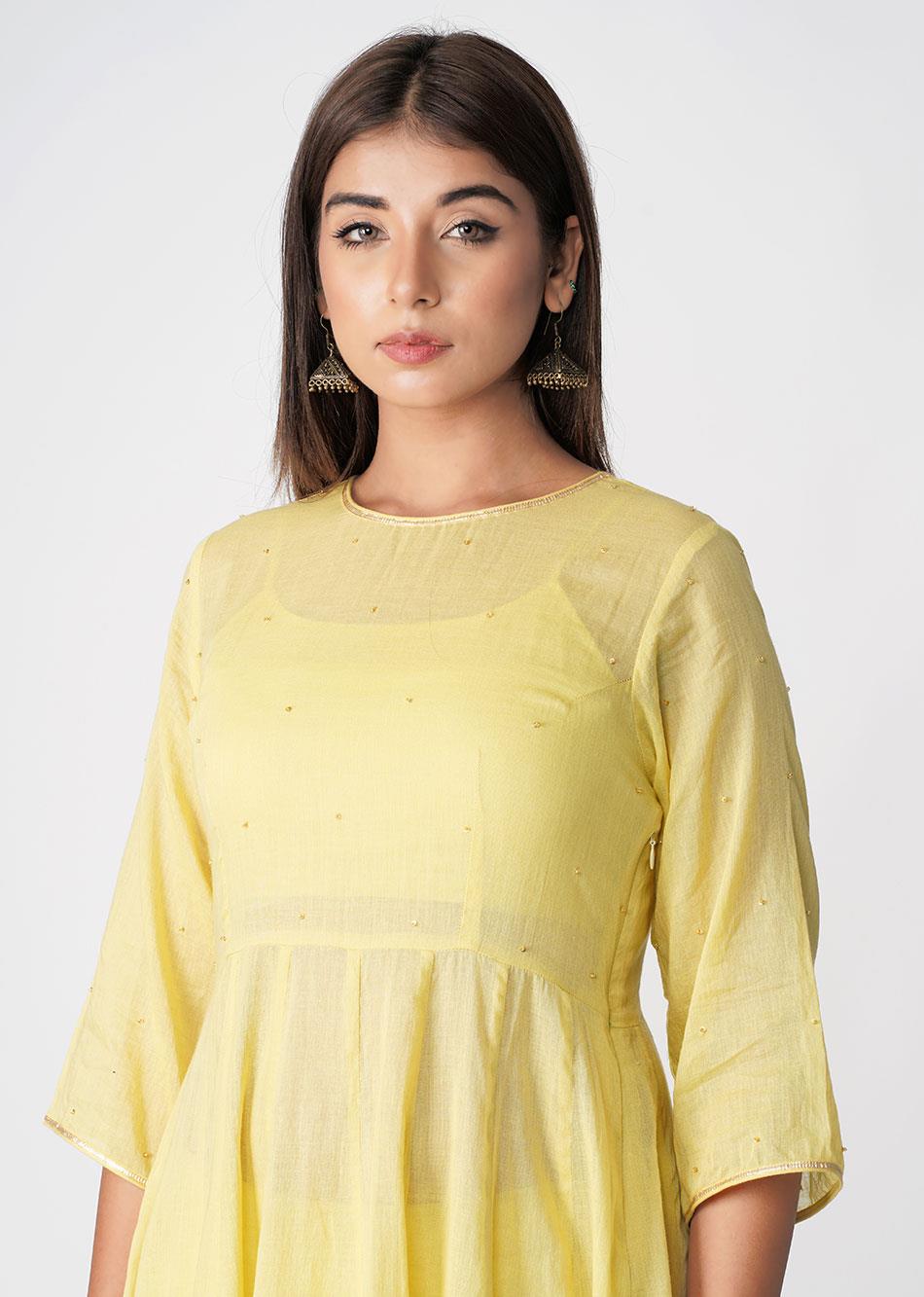 Mustard Yellow Transy Kali Anarkali Suit Set