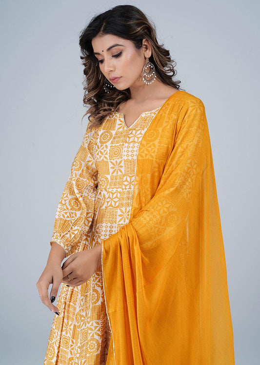 Yellow Side Gather Anarkali Suit Set