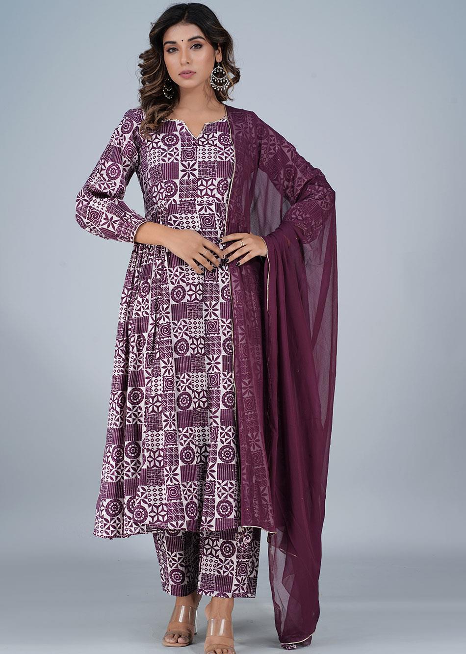 Sophisticated Violet Side Gather Anarkali Suit Sets for Women at JOVI India