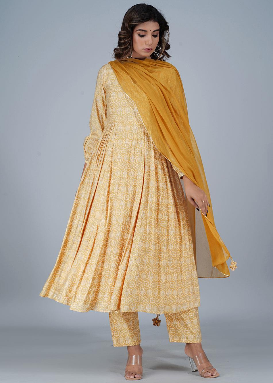 Orange Side Gather Anarkali Set