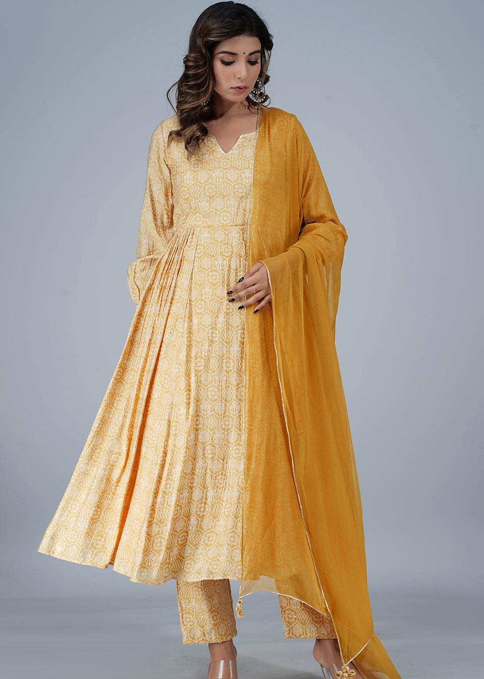 Orange Side Gather Anarkali Set