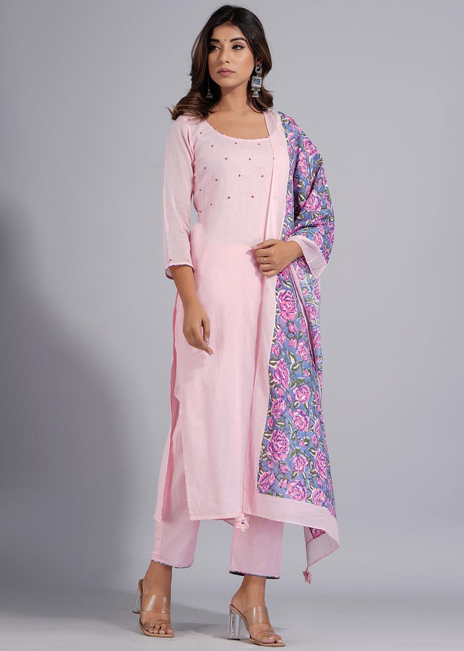 Pink Straight Kurta Pant Set