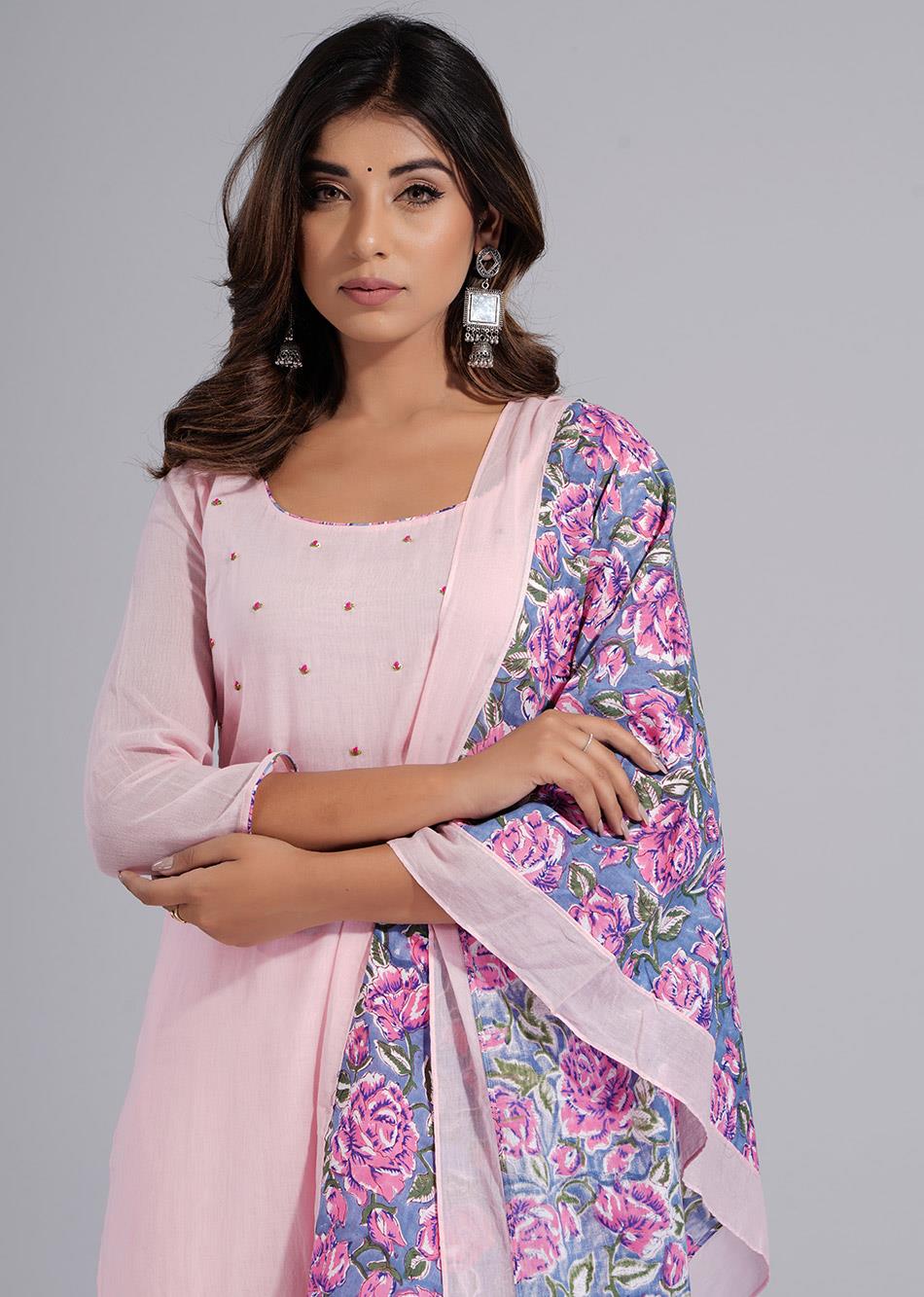 Pink Straight Kurta Pant Set