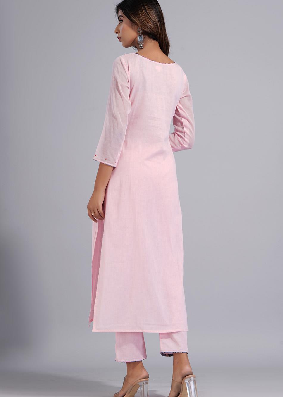 Pink Straight Kurta Pant Set