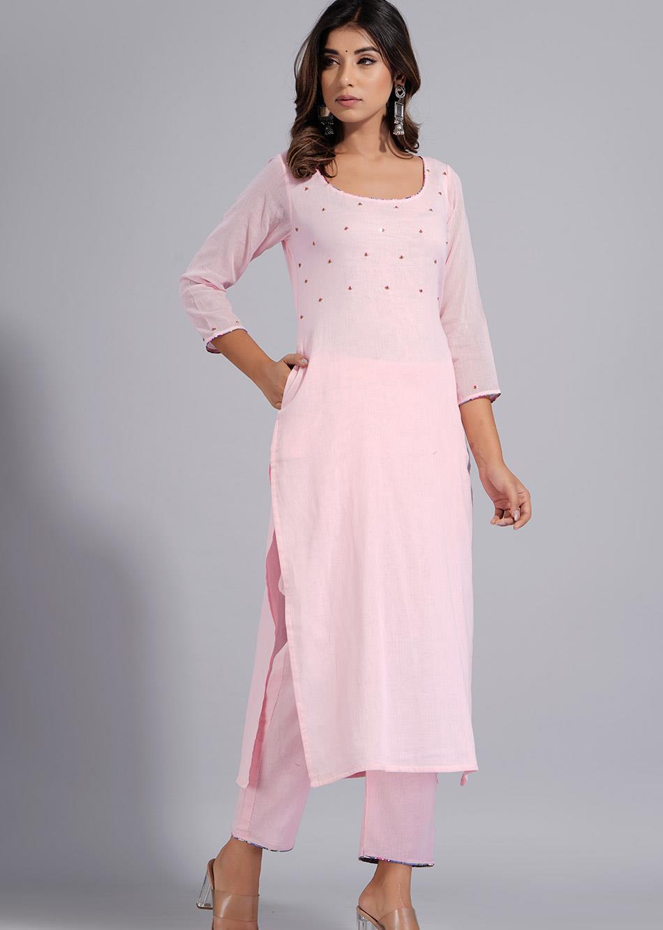 Pink Straight Kurta Pant Set