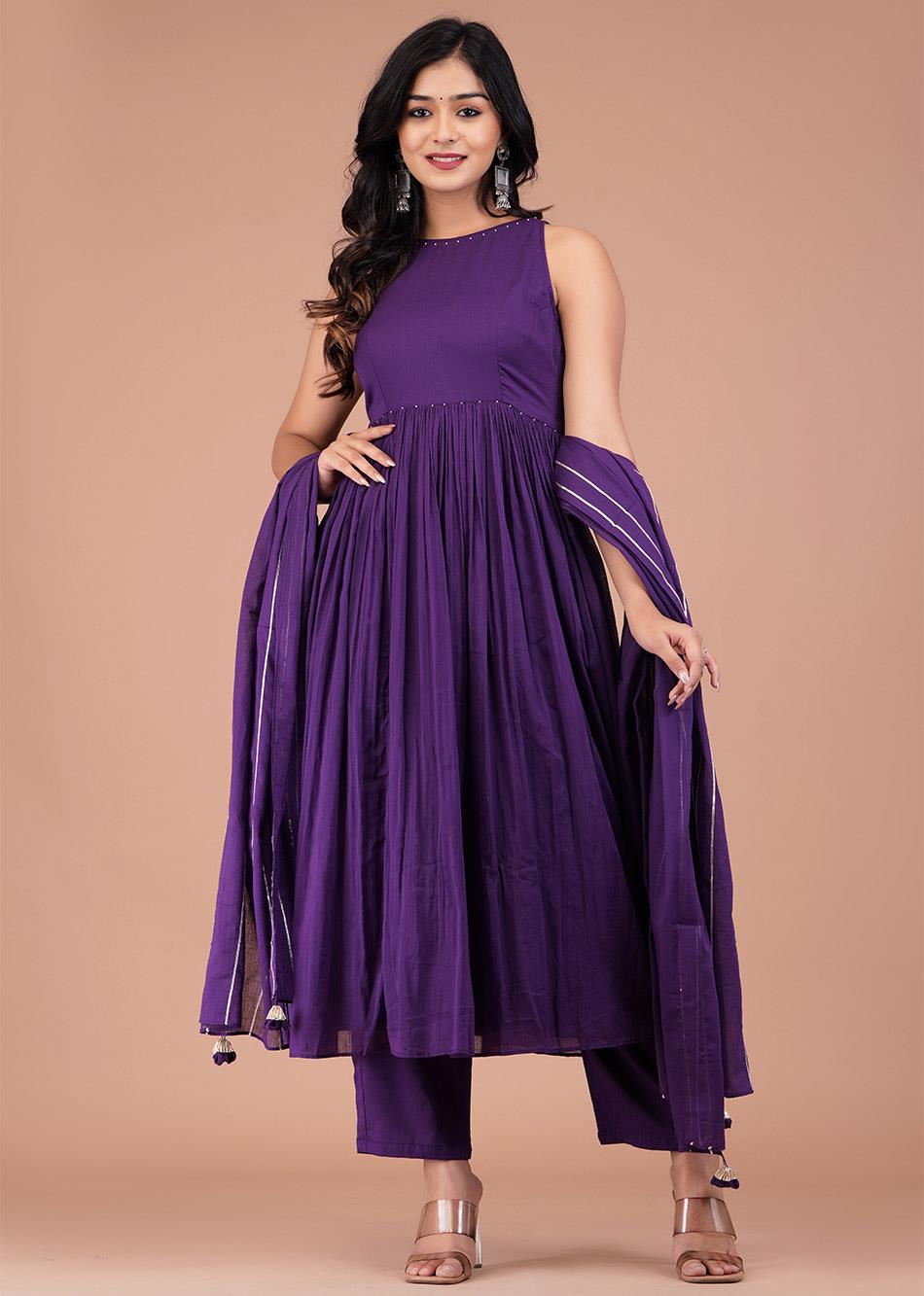 Purple Halter Neck Anarkali Suit Set