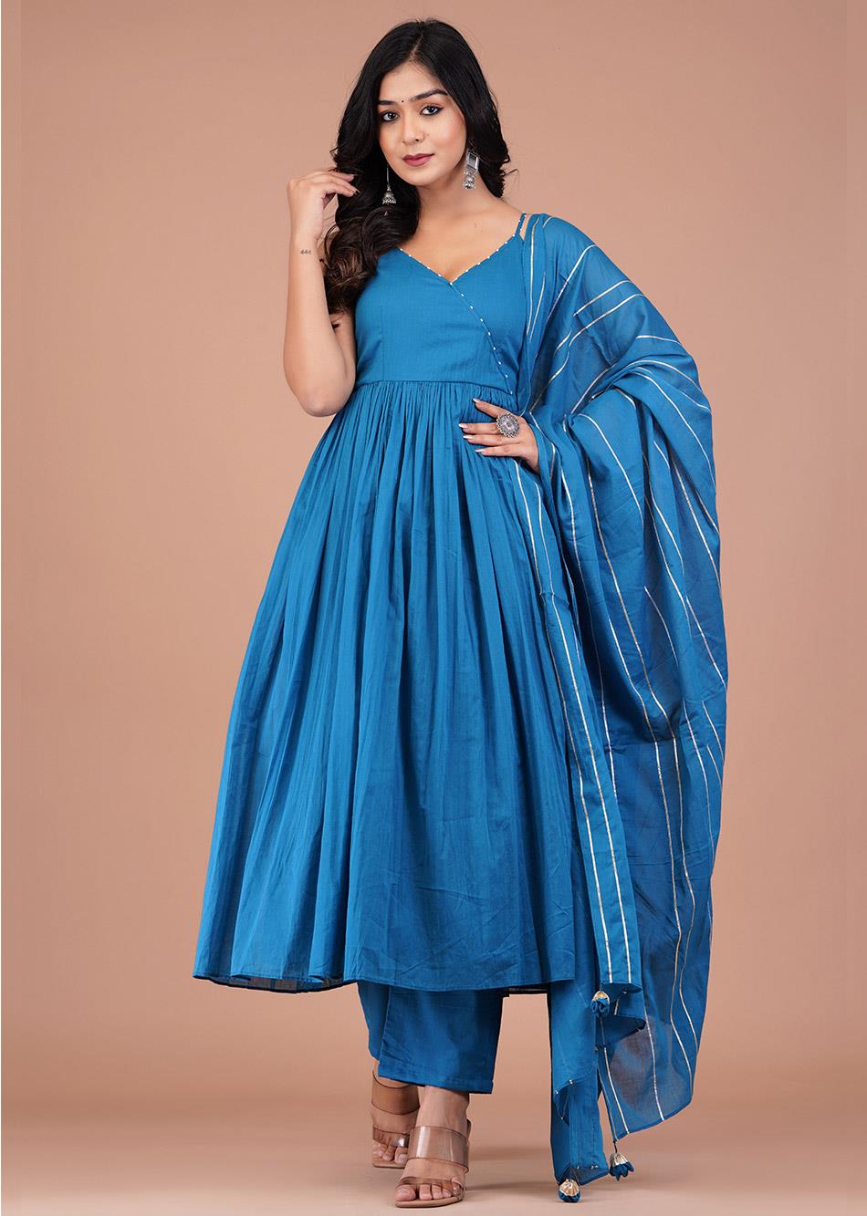 Teal Blue Strappy Anarkali Suit Set