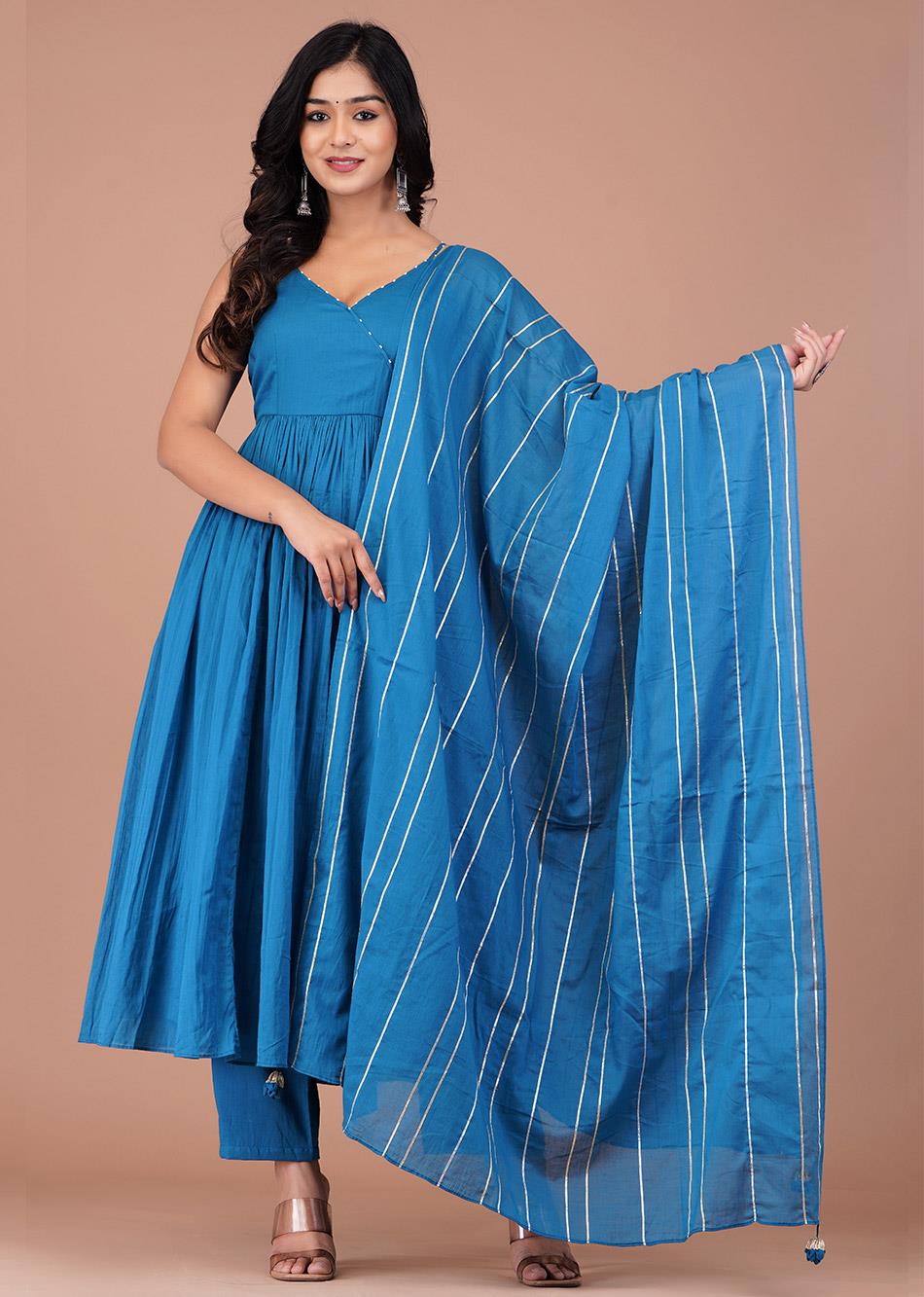 Teal Blue Strappy Anarkali Suit Set