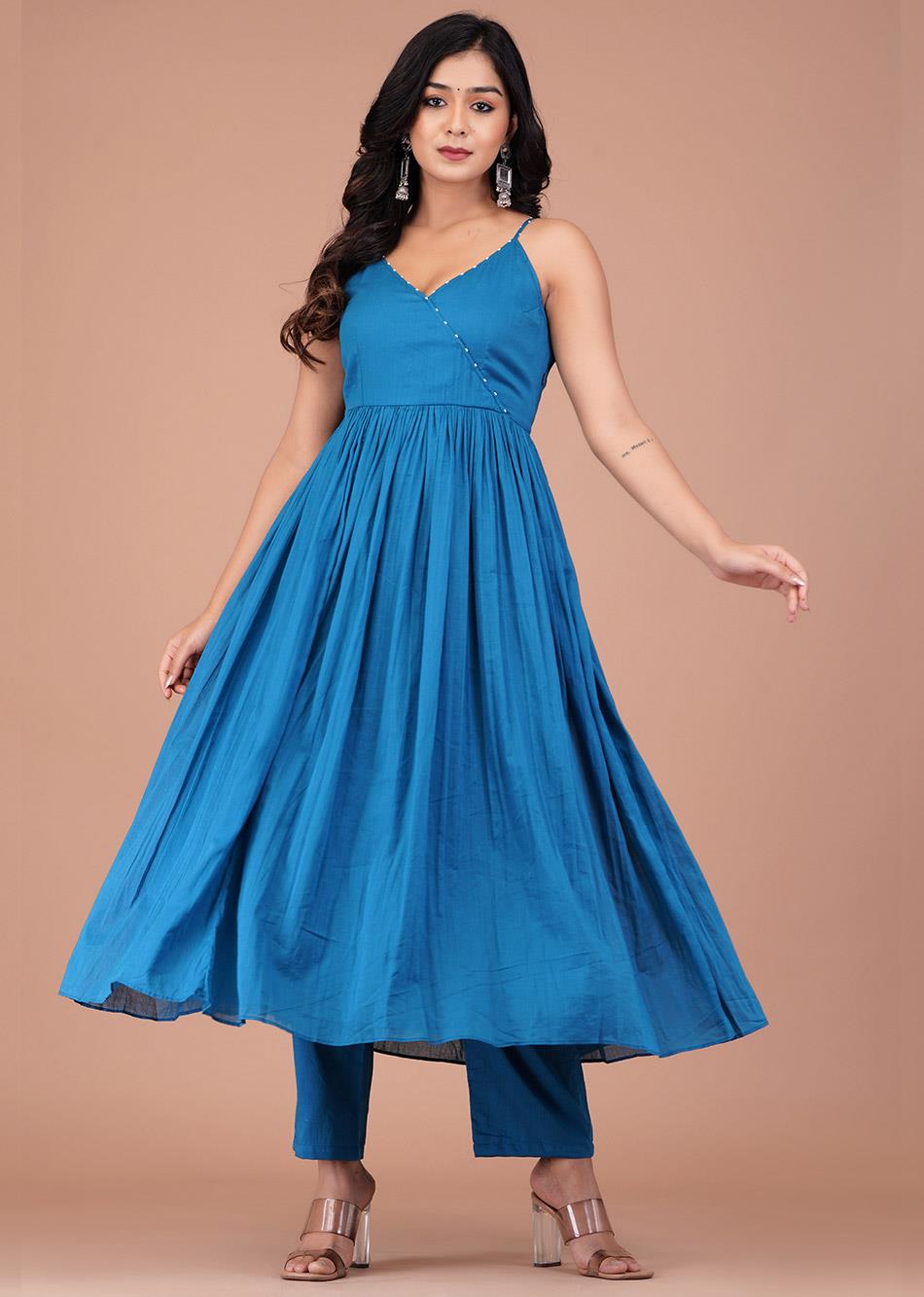 Teal Blue Strappy Anarkali Suit Set