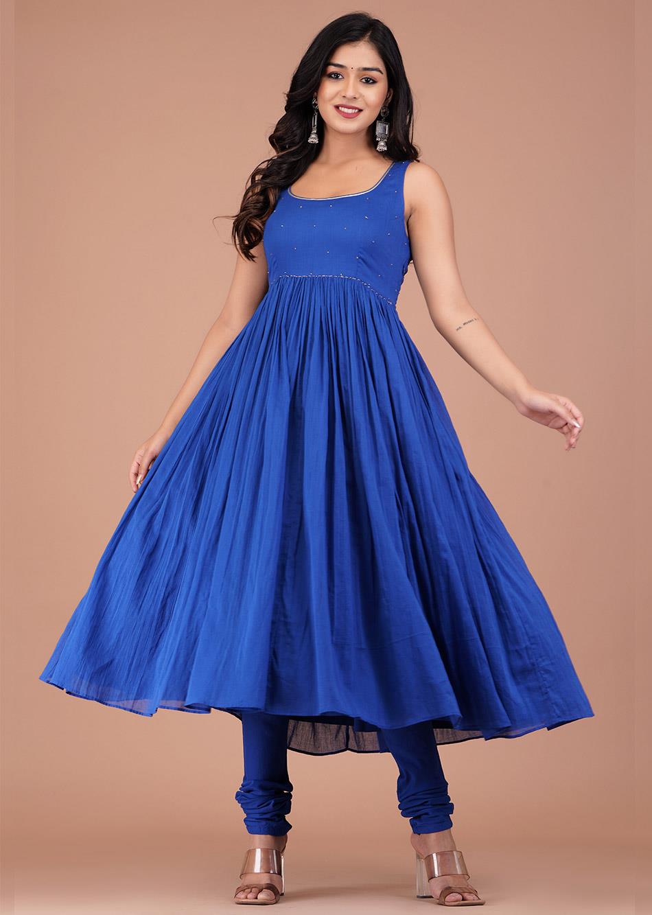 Royal Blue Sleeveless Anarkali Suit Set