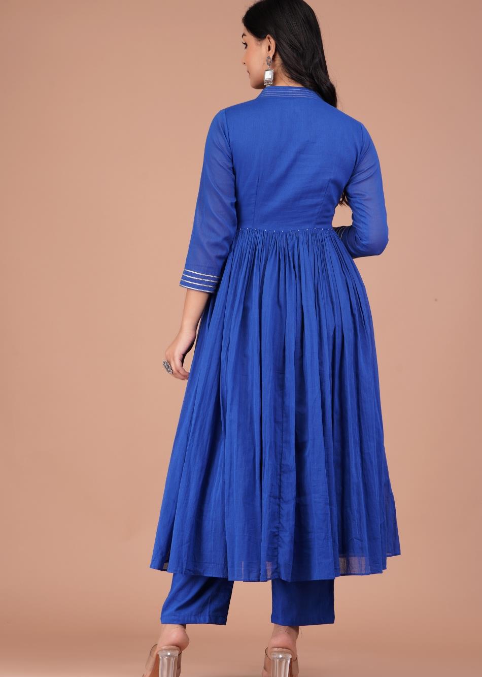 Blue Gathered Anarkali with Organza Dupatta