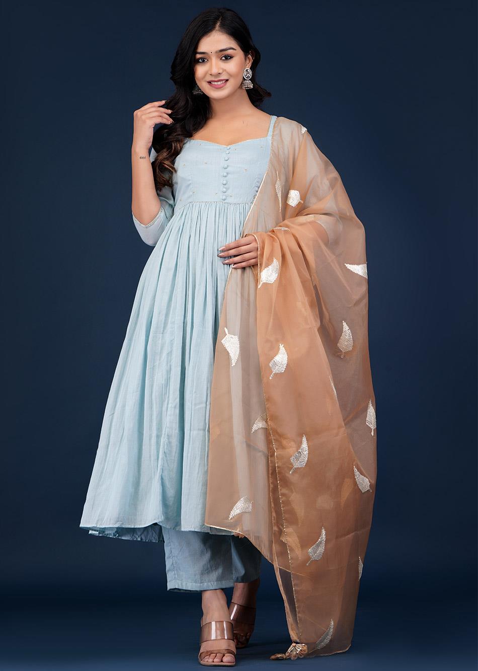 Latest Designer Blue Gather Anarkali Suit Sets for Women at JOVI India