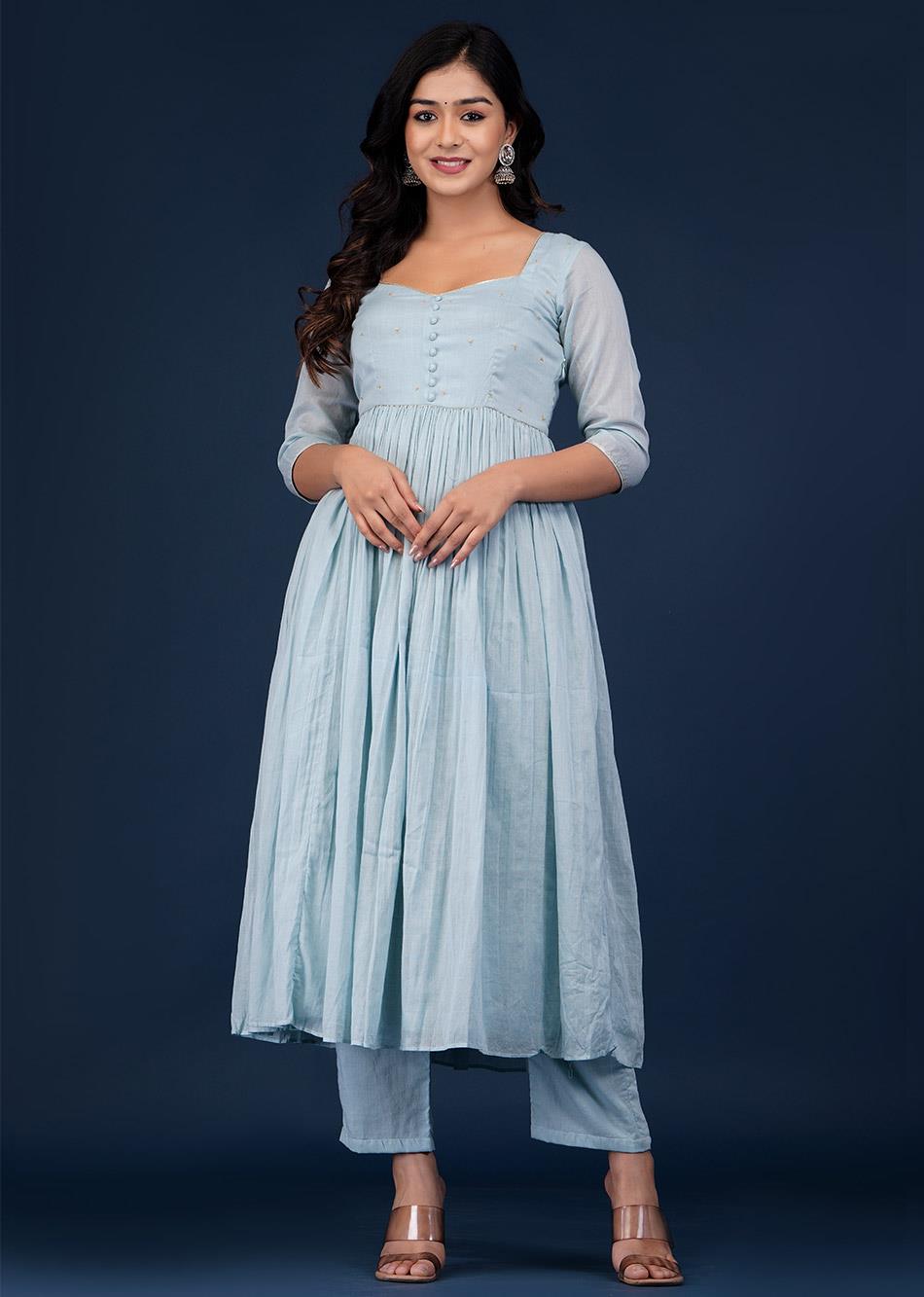 Latest Designer Blue Gather Anarkali Suit Sets for Women at JOVI India