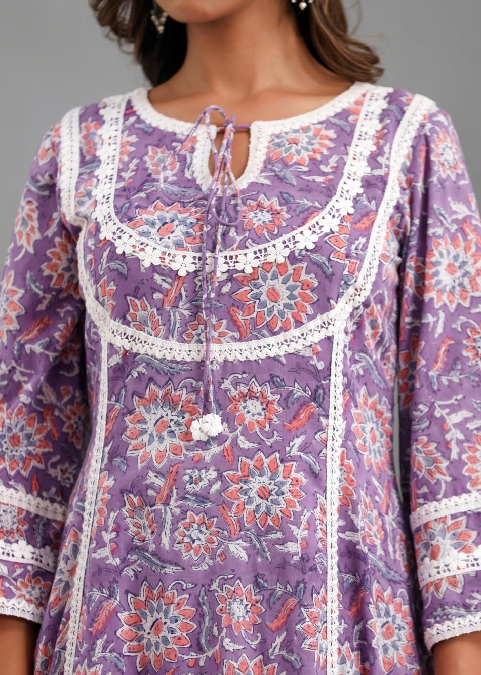 Shop Amazing Purple Printed Lacey Suit Sets for Women at JOVI India