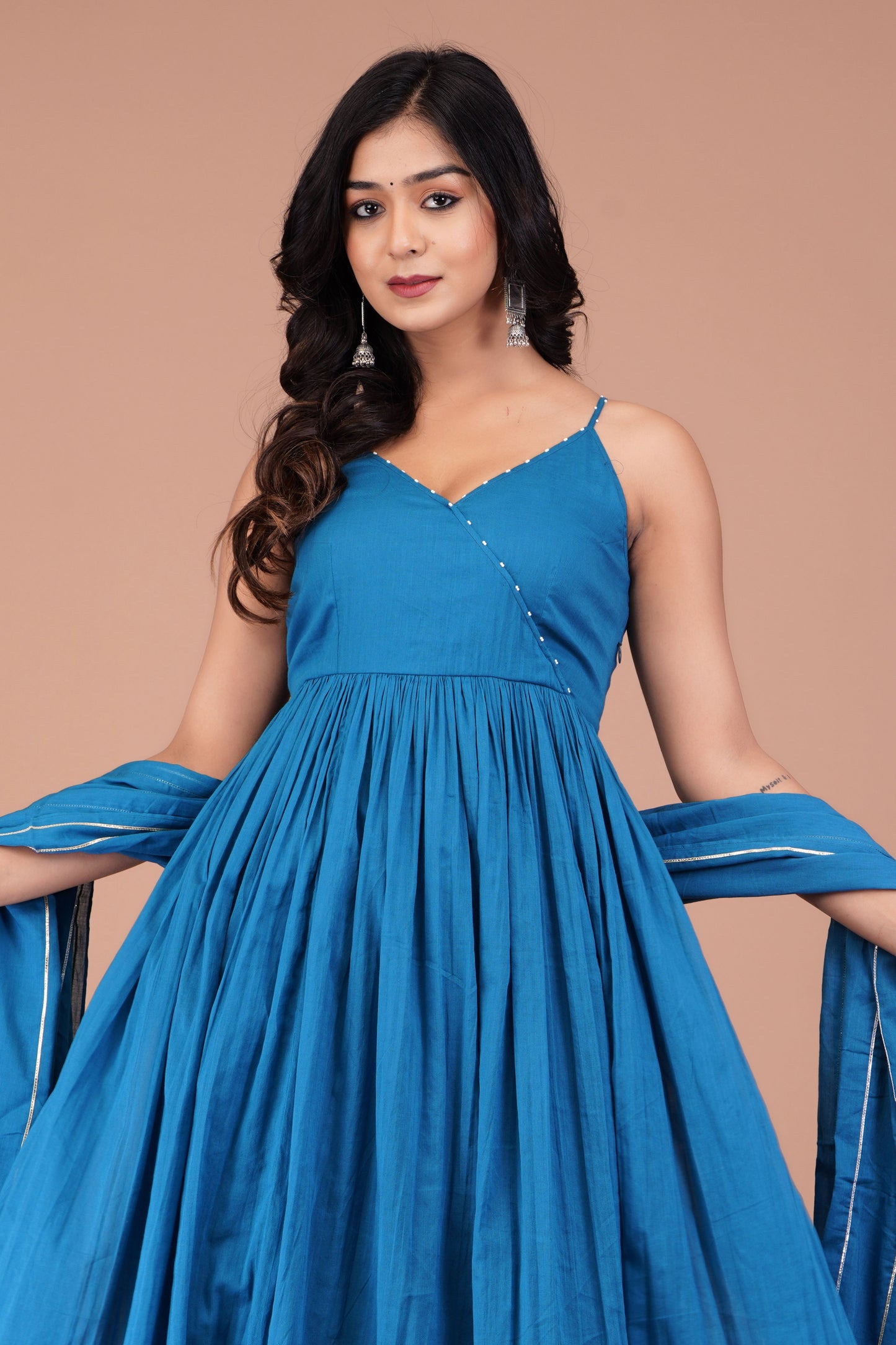 Teal Blue Strappy Anarkali Suit Set