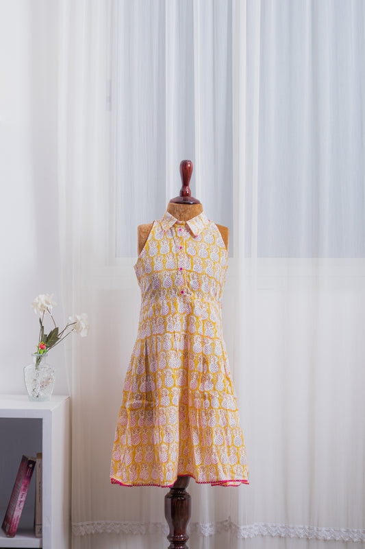 Yellow Printed Collar Dress