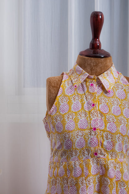 JOVI India Kids Wear - Fashionable Cotton Yellow Printed Collar Dress for Kids and Baby Girls