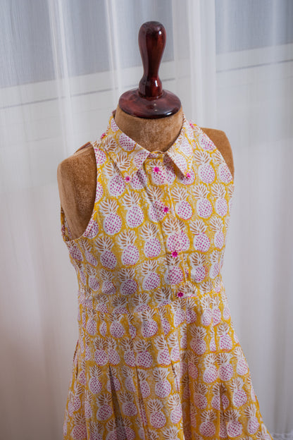 JOVI India Kids Wear - Fashionable Cotton Yellow Printed Collar Dress for Kids and Baby Girls