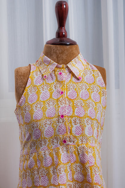 JOVI India Kids Wear - Fashionable Cotton Yellow Printed Collar Dress for Kids and Baby Girls