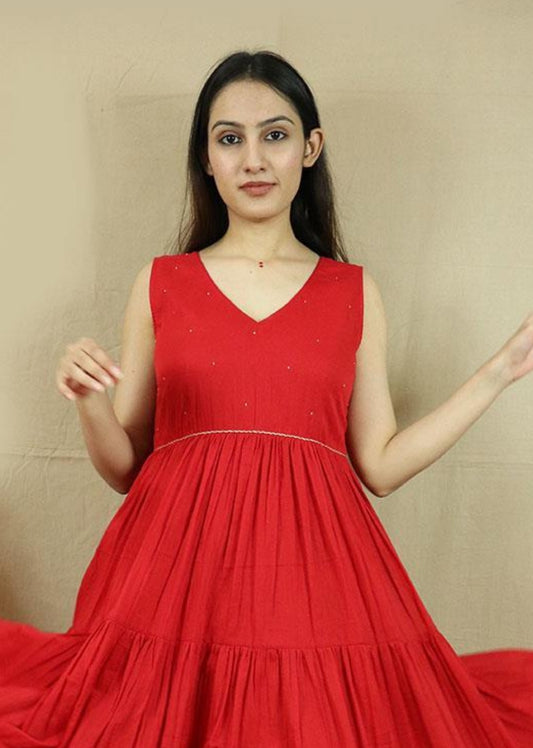 Red Sleeveless Tiered Dress