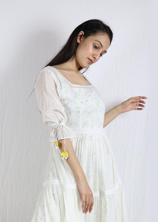 Off - White Printed Tiered Dress